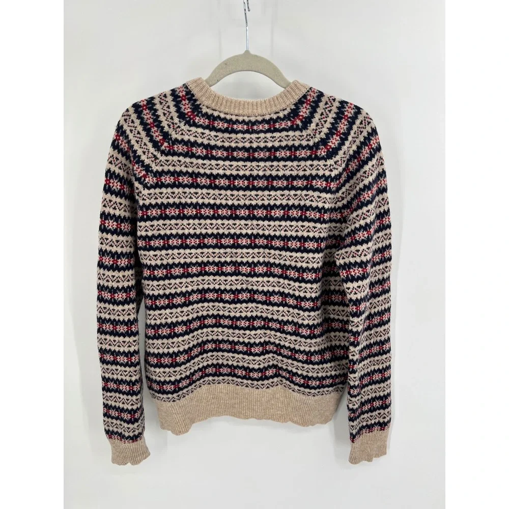 J.Crew Fair Isle Lambswool Sweater Men's M Tan Navy Red Nordic Crewneck